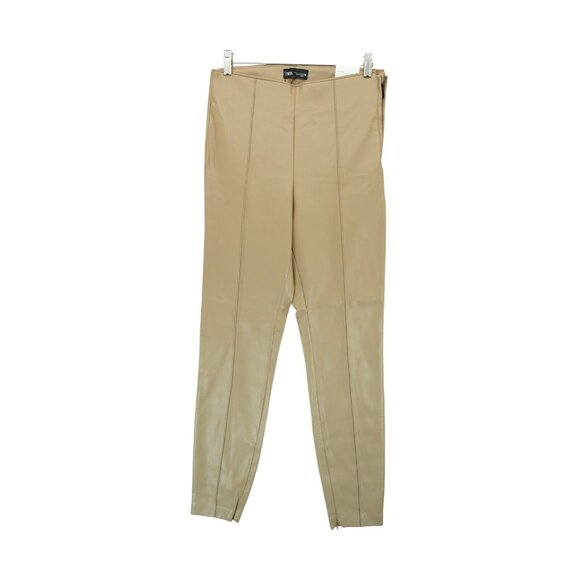 NWT Zara Camel Stretch Faux Skinny Leg‎ ~ Legging Sz Large ~ Zipper Clousure - Picture 1 of 10